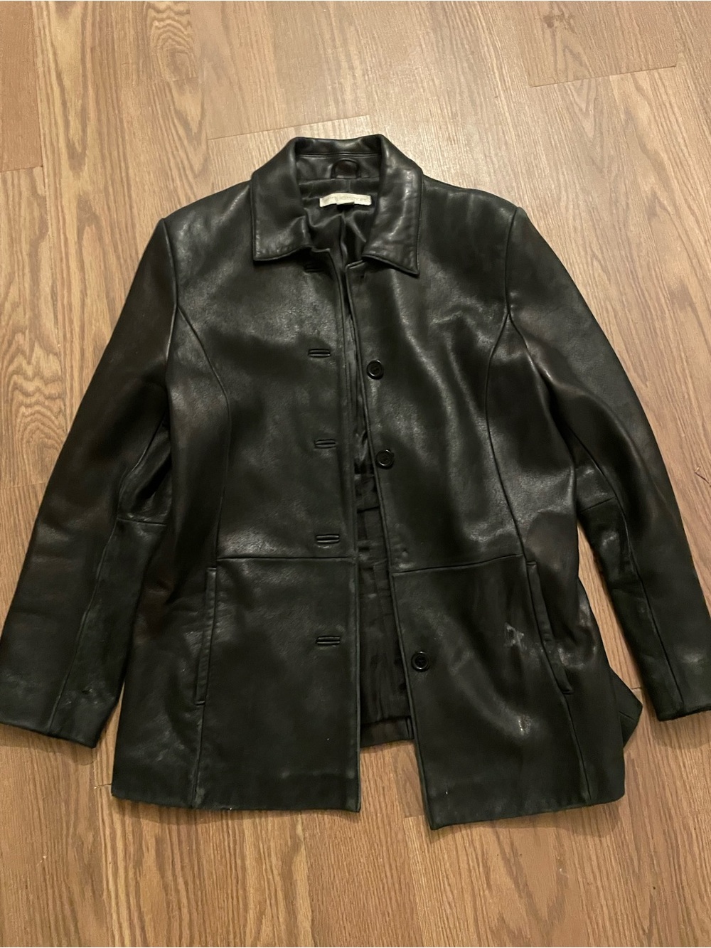 Petite Sophisticate Black Leather Button-Front Jacket y2k